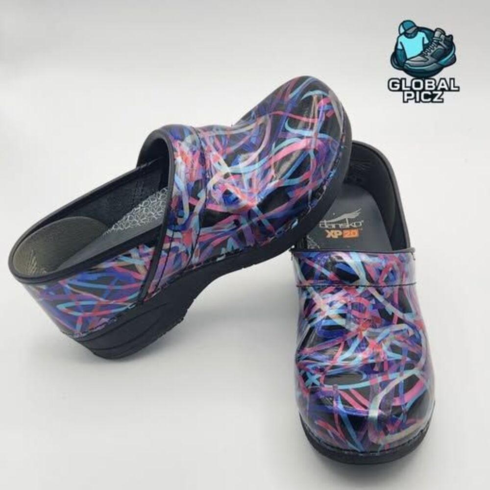 Dansko XP 2.0 Ribbon Patent Clog Women Size 38 (size 7.5-8 US) Black Purple Blue